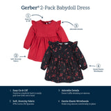 2-Pack Baby & Toddler Girls Holly Berries Babydoll Dresses-Gerber Childrenswear Wholesale
