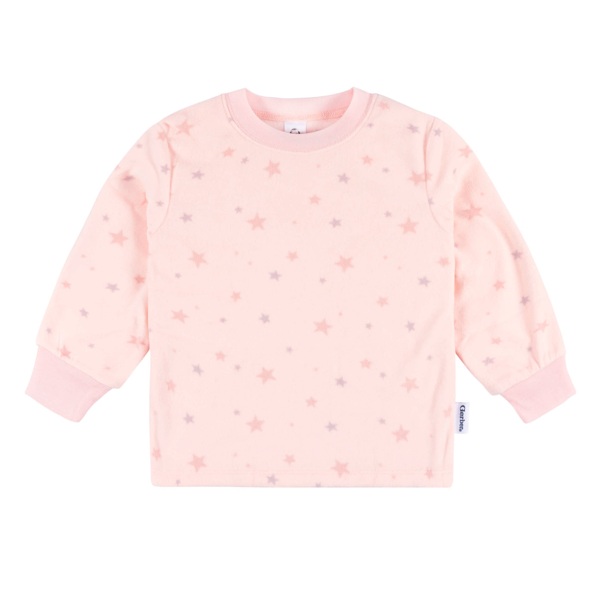 2-Piece Infant & Toddler Girls Pink Stars Fleece Pajamas-Gerber Childrenswear Wholesale
