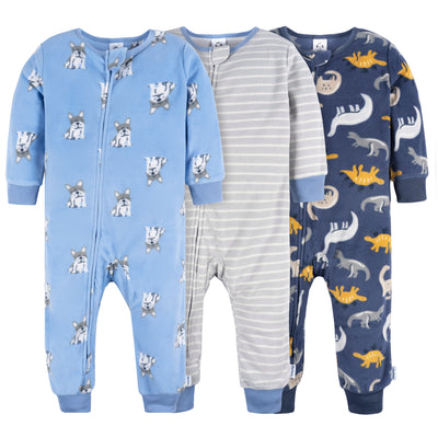 3-Pack Infant & Toddler Boys Dogs/Dinos Footless Fleece Pajamas-Gerber Childrenswear Wholesale