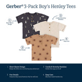 3-Pack Infant and Toddler Boys Sun Henley T-Shirts-Gerber Childrenswear Wholesale