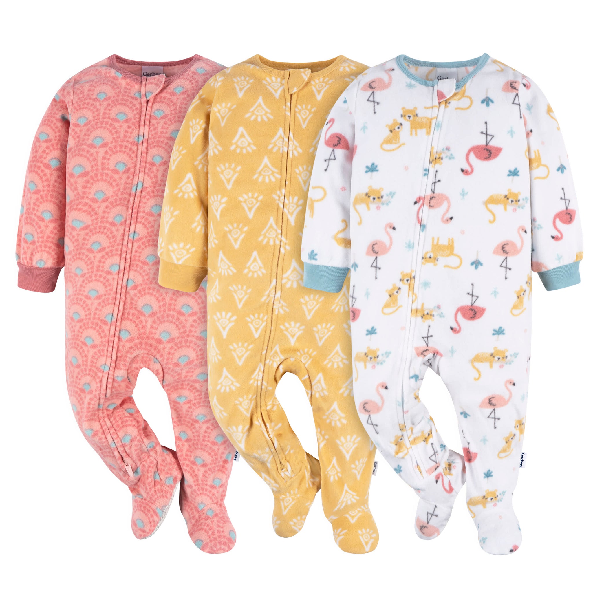 3-Pack Baby & Toddler Girls Pink Flamingos Fleece Pajamas-Gerber Childrenswear Wholesale