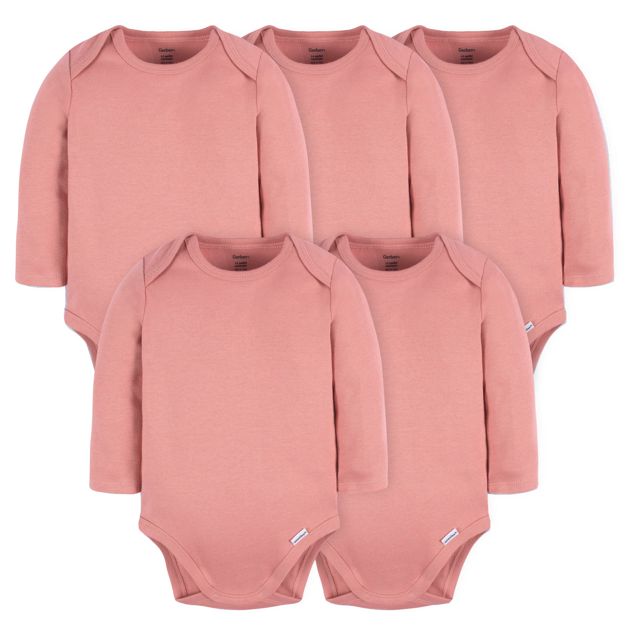 5-Pack Baby Mauve Pink Premium Long Sleeve Lap Shoulder Onesies® Bodysuits-Gerber Childrenswear Wholesale