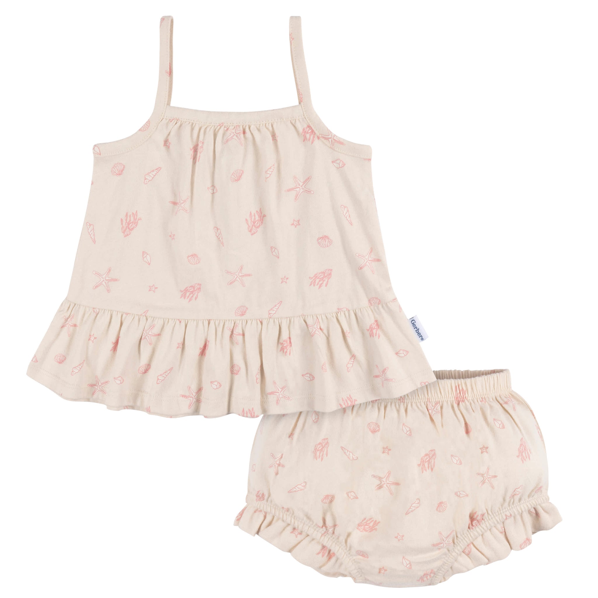 2-Piece Baby Girls Seashells Tank and Diaper Cover-Gerber Childrenswear Wholesale