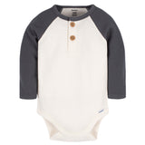 2-Pack Baby Boys Blue & Ivory Long Sleeve Henley Onesies® Bodysuits-Gerber Childrenswear Wholesale