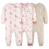 3-Pack Infant & Toddler Girls Pink Deer Footless Fleece Pajamas-Gerber Childrenswear Wholesale