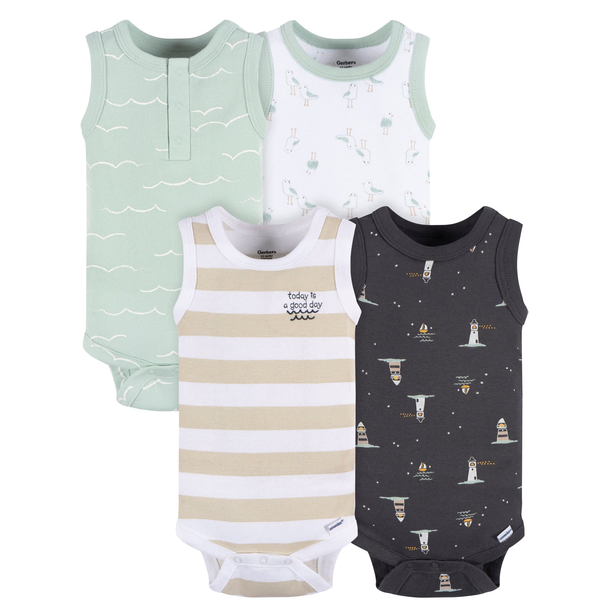 4-Pack Baby Boys Coastal Onesies® Bodysuits-Gerber Childrenswear Wholesale