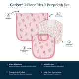 3-Piece Baby Girls Appley Sweet Bibs & Burpcloth Set-Gerber Childrenswear Wholesale