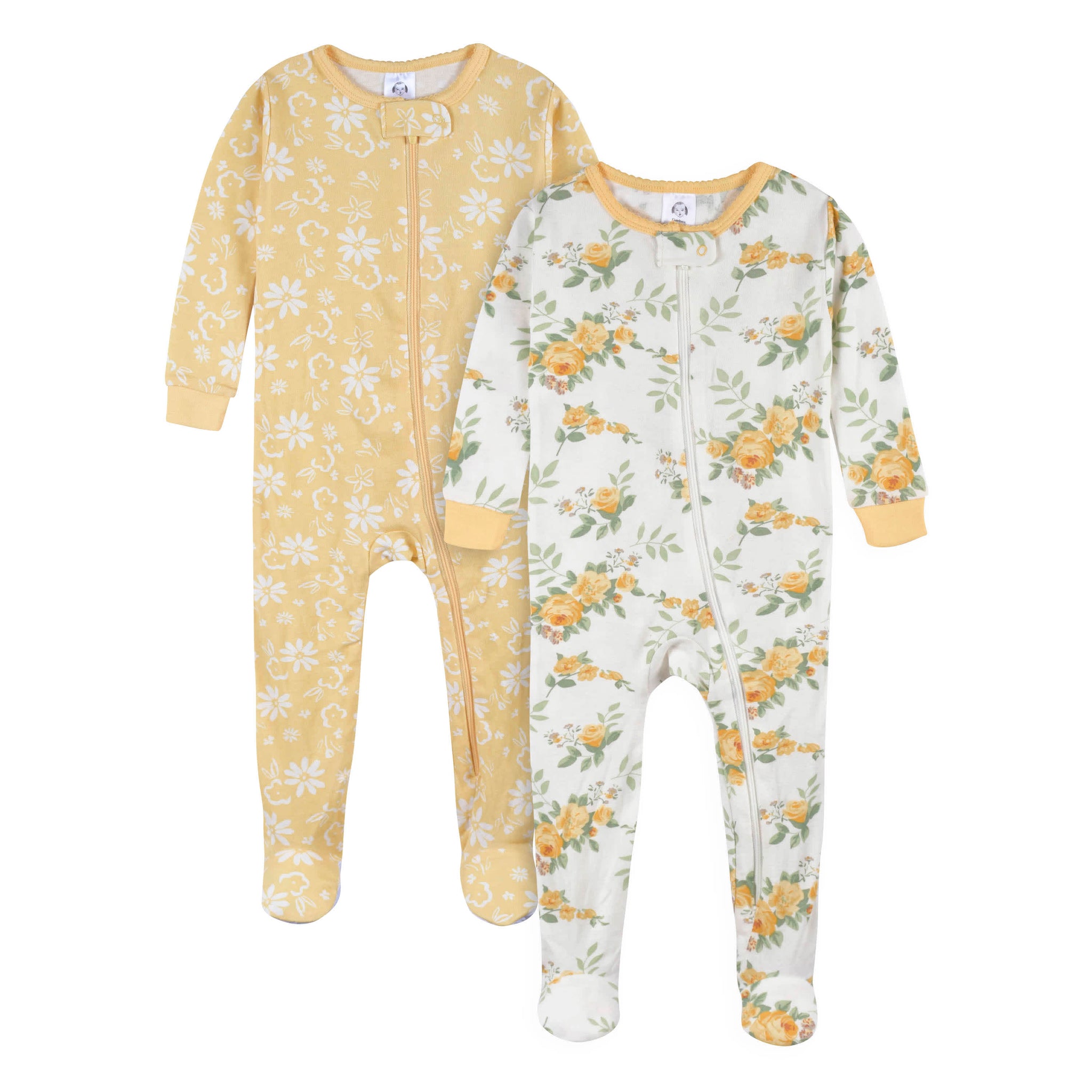 2-Pack Baby & Toddler Girls Golden Flowers Snug Fit Footed Cotton Pajamas-Gerber Childrenswear Wholesale