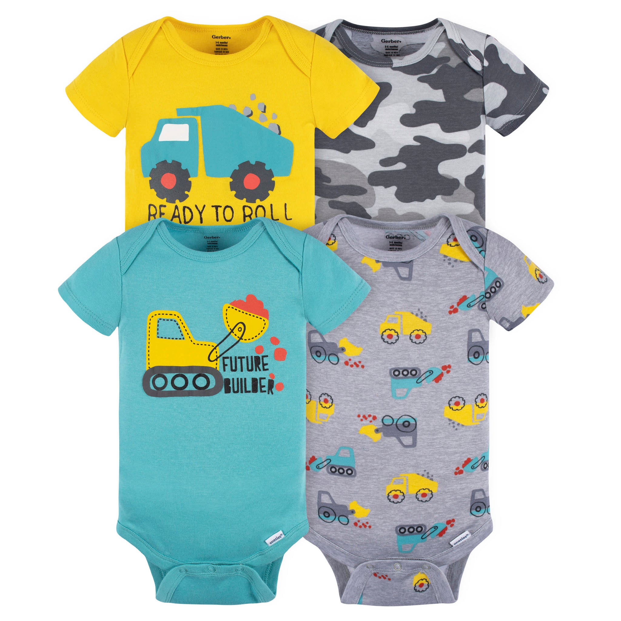 4-Pack Baby Boys Ready To Roll Short Sleeve Onesies® Bodysuits-Gerber Childrenswear Wholesale