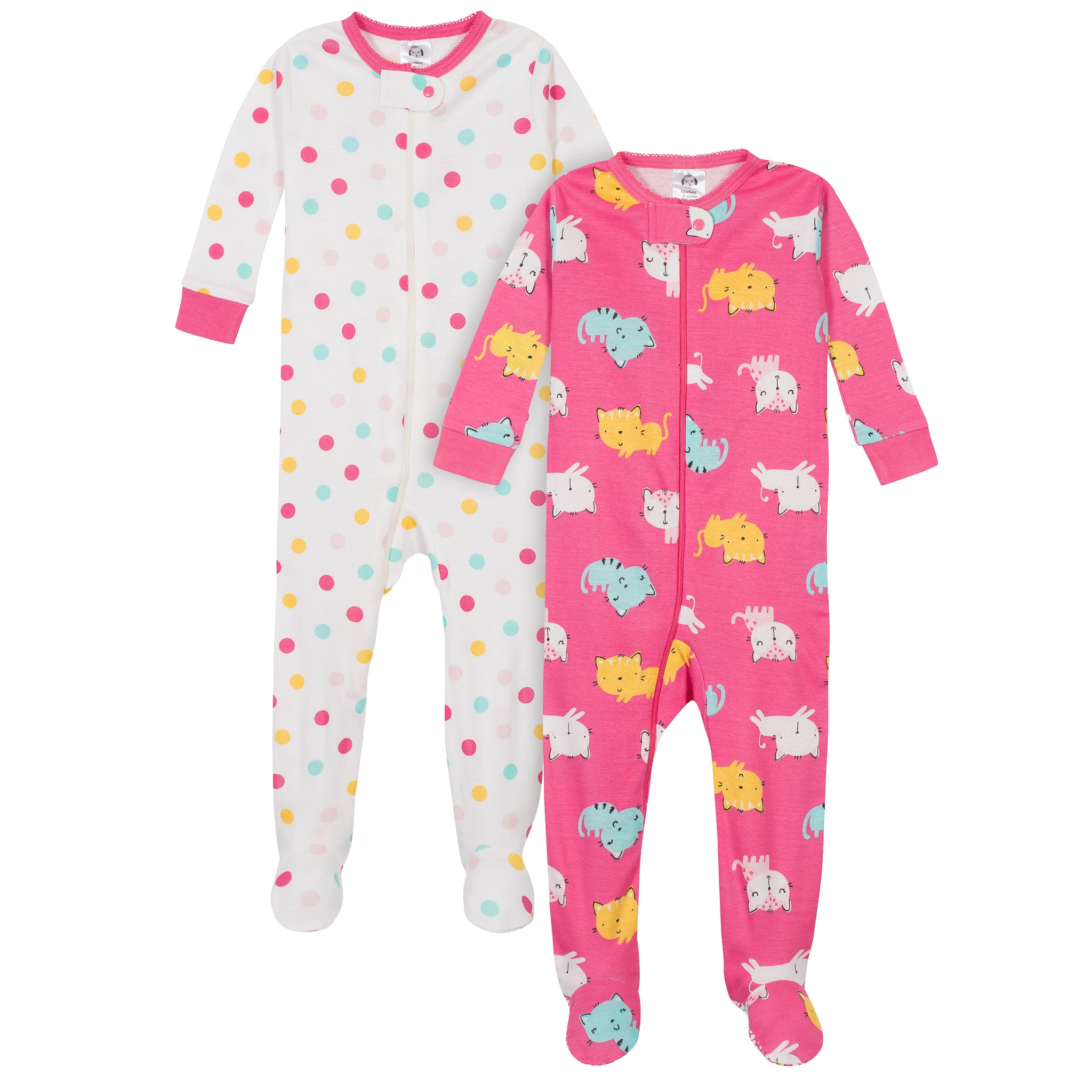 2-Pack Girls Cats Snug Fit Footed Cotton Pajamas-Gerber Childrenswear Wholesale