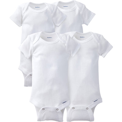 4-Pack Infant and Toddler Neutral White Short Sleeve Onesies®-Gerber Childrenswear Wholesale