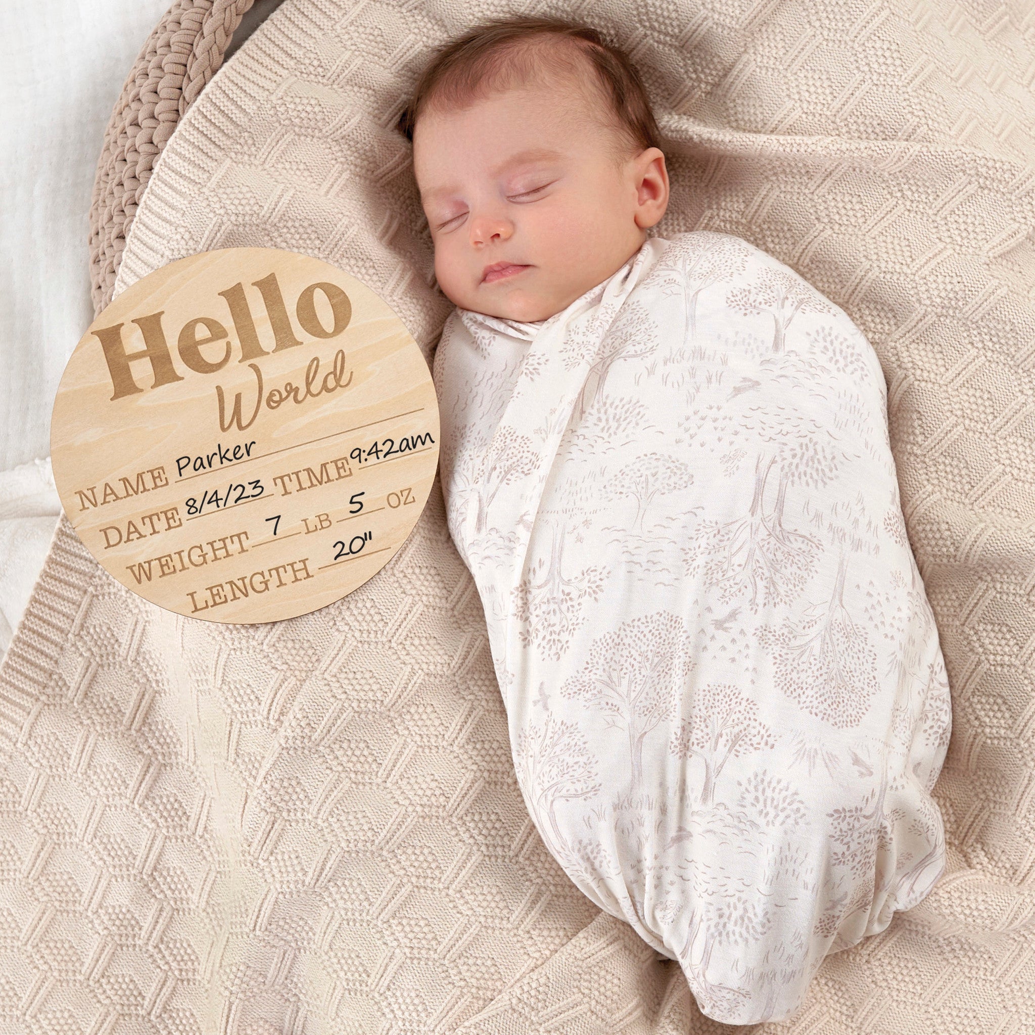 Baby Neutral Brown Wooden Milestone Birth Announcement Board-Gerber Childrenswear Wholesale