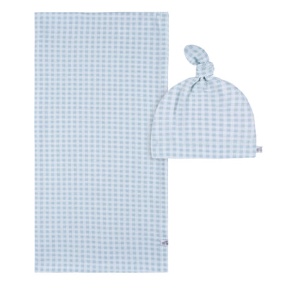 2-Piece Baby Boys Blue Plaid Swaddle Blanket & Hat Set-Gerber Childrenswear Wholesale