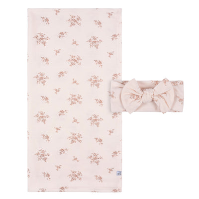 2-Piece Baby Girls Multi Pink Floral Swaddle Blanket & Headband Set-Gerber Childrenswear Wholesale