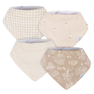 4-Pack Baby Neutral Multi Tan Bandana Bib-Gerber Childrenswear Wholesale