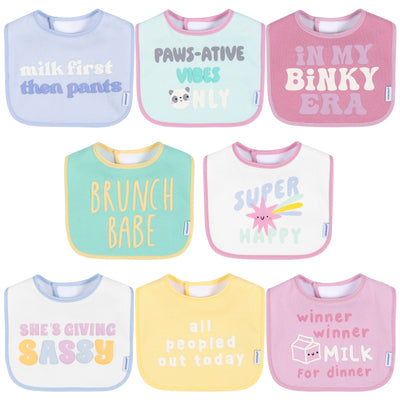 8-Pack Baby Girls Super Happy Drooling Bibs-Gerber Childrenswear Wholesale