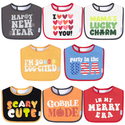 8-Pack Baby Neutral Holiday Drooling Bibs-Gerber Childrenswear Wholesale