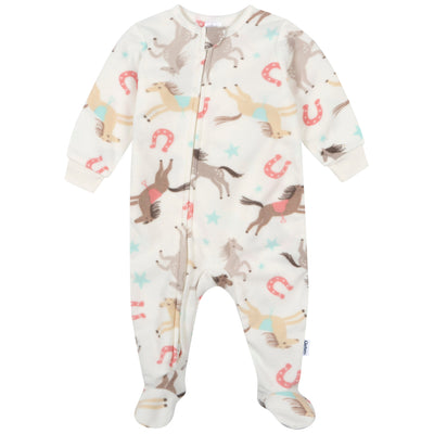 Baby & Toddler Girls Horses Footed Fleece Pajamas