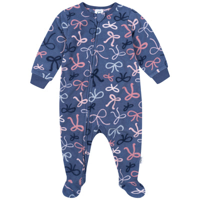 Baby & Toddler Girls Bows Footed Fleece Pajamas