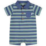 Baby Boys Blue & Green Collared Romper-Gerber Childrenswear Wholesale