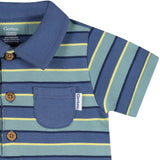 Baby Boys Blue & Green Collared Romper-Gerber Childrenswear Wholesale