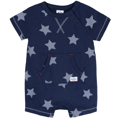 Baby Boys Navy Stars Kangaroo Pocket Romper-Gerber Childrenswear Wholesale