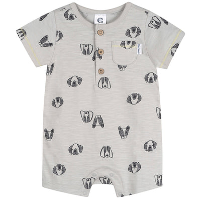 Baby Boys Puppy Dog Faces Short Sleeve Romper-Gerber Childrenswear Wholesale