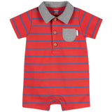 Baby Boys Red & Blue Collared Romper-Gerber Childrenswear Wholesale