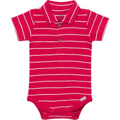 Baby Boys Red Stripes Polo Bodysuit-Gerber Childrenswear Wholesale
