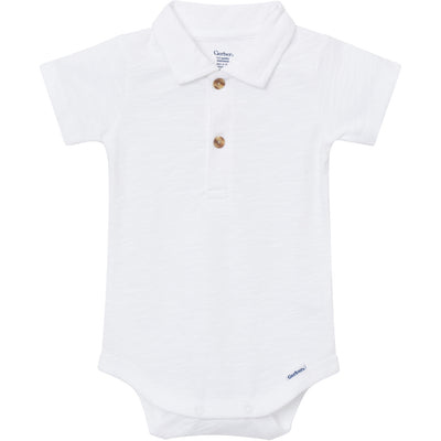 Baby Boys White Polo Bodysuit-Gerber Childrenswear Wholesale