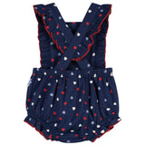 Baby Girls Blue Hearts Ruffle Strap Bubble Romper-Gerber Childrenswear Wholesale