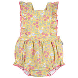 Baby Girls Yellow Floral Ruffle Strap Bubble Romper-Gerber Childrenswear Wholesale