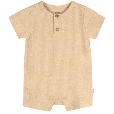 Baby Neutral Oatmeal Heather Short Sleeve Romper-Gerber Childrenswear Wholesale