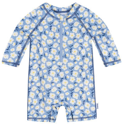 Baby Girls Blue Daisies Long Sleeve Rashguard-Gerber Childrenswear Wholesale