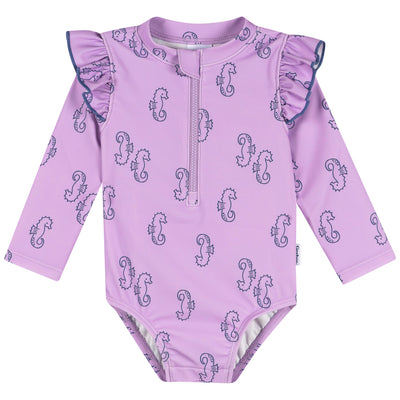 Baby Girls Purple Seahorses Rashguard Suit-Gerber Childrenswear Wholesale