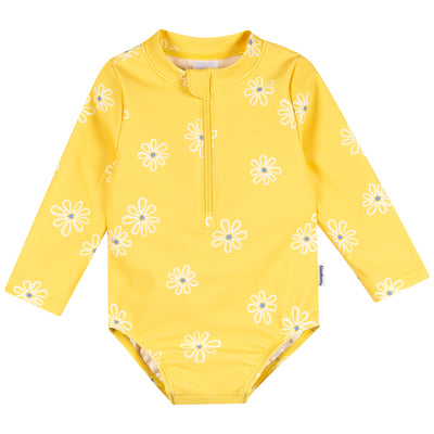 Baby Girls Yellow Daisies Rashguard Suit-Gerber Childrenswear Wholesale