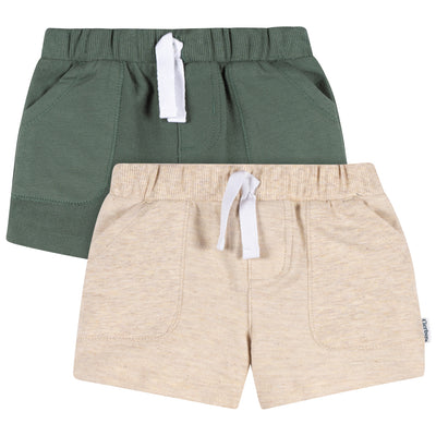 2-Pack Baby & Toddler Boys Green & Tan Knit Shorts-Gerber Childrenswear Wholesale