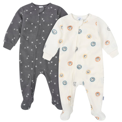 2-Pack Baby & Toddler Boys Smiley Faces Footed Fleece Pajamas