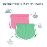 2-Pack Baby & Toddler Girls Green & Pink Knit Dolphin Shorts-Gerber Childrenswear Wholesale