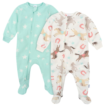 2-Pack Baby & Toddler Girls Horses Footed Fleece Pajamas