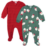 2-Pack Baby & Toddler Neutral Santas Footed Fleece Pajamas