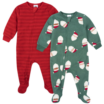 2-Pack Baby & Toddler Neutral Santas Footed Fleece Pajamas