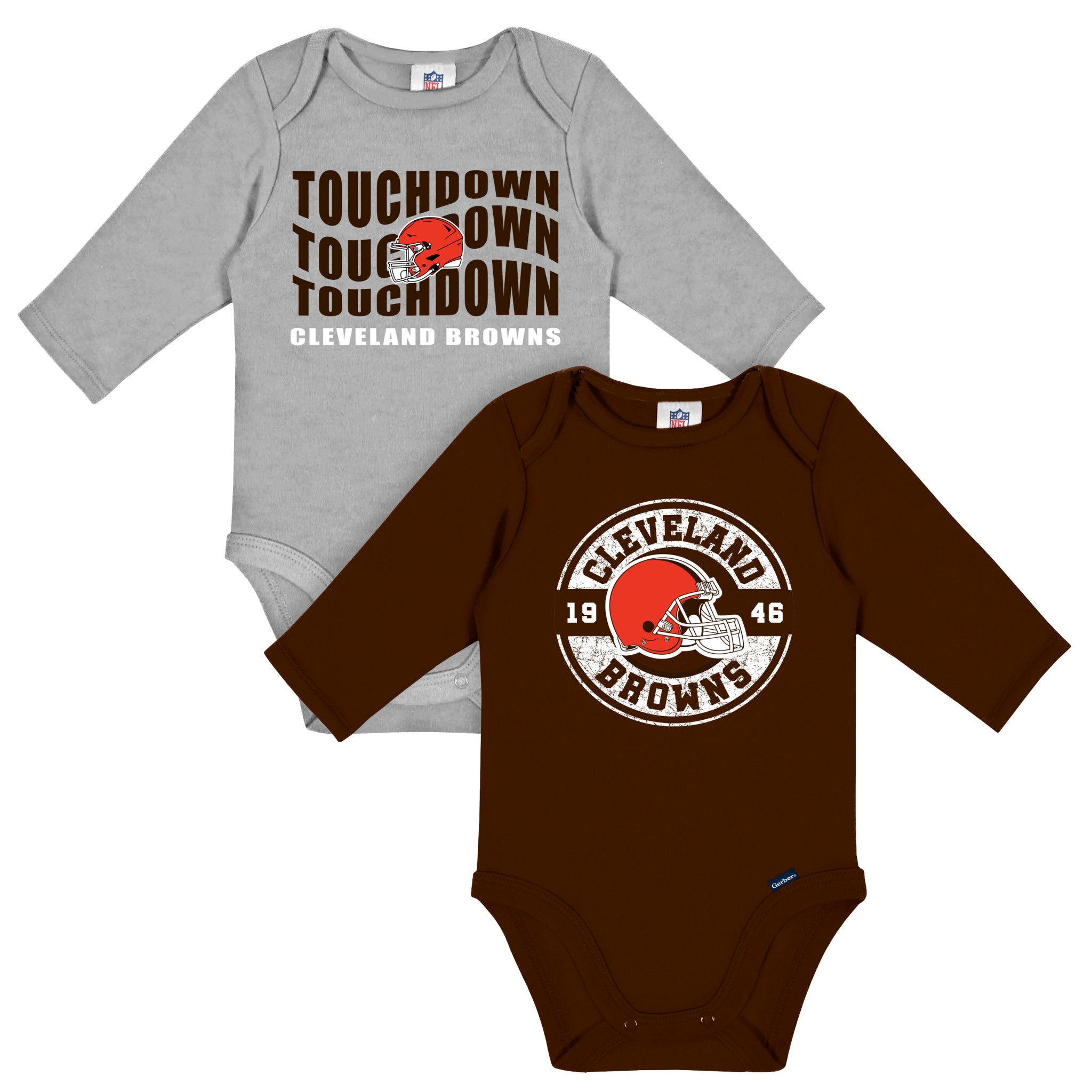 2-Pack Baby Boys Cleveland Browns Long Sleeve Bodysuit Set-Gerber Childrenswear Wholesale