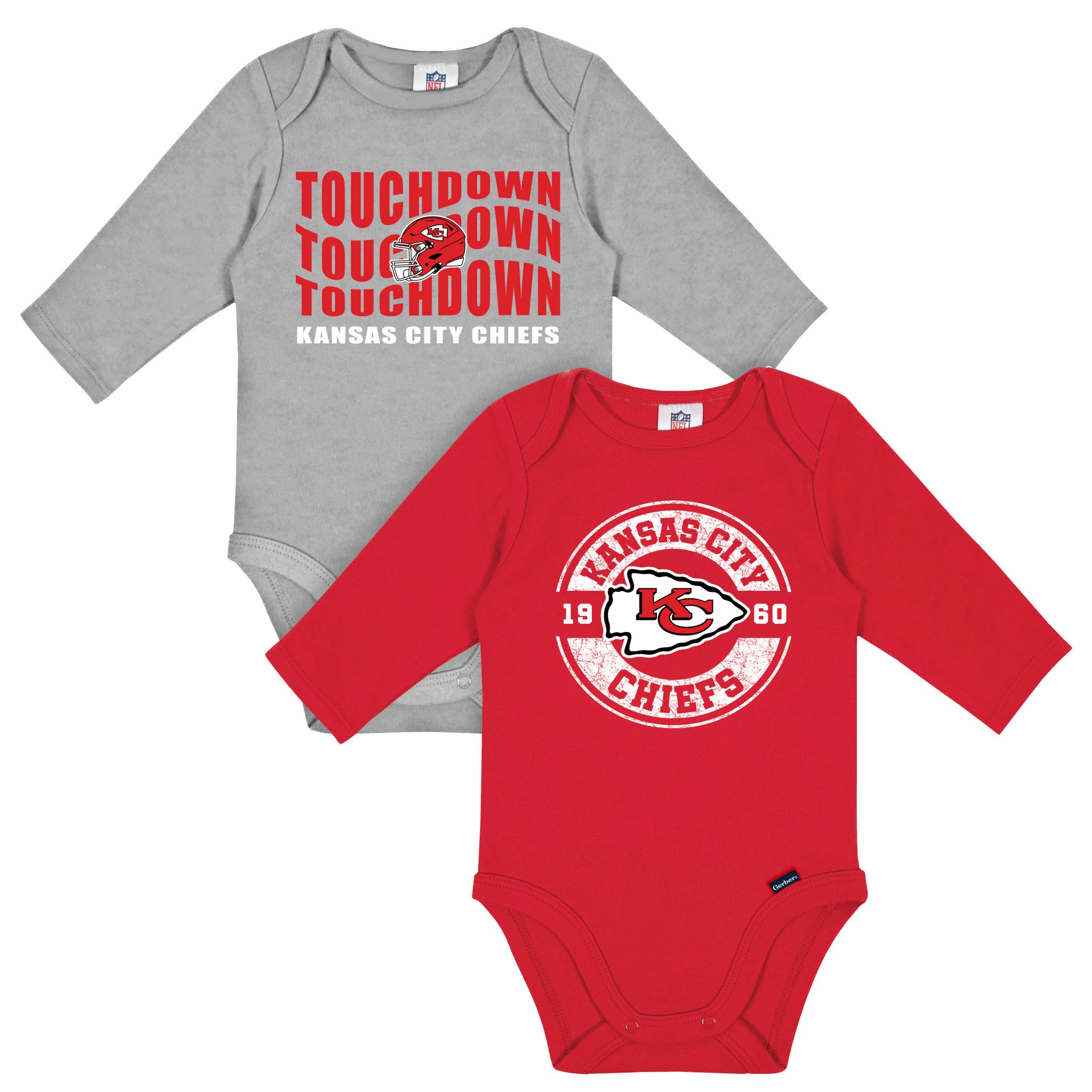 2-Pack Baby Boys Kansas City Chiefs Long Sleeve Bodysuit Set-Gerber Childrenswear Wholesale