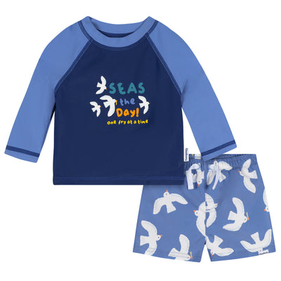 2-Piece Baby & Toddler Boys Blue Birds Rashguard & Trunks Set-Gerber Childrenswear Wholesale