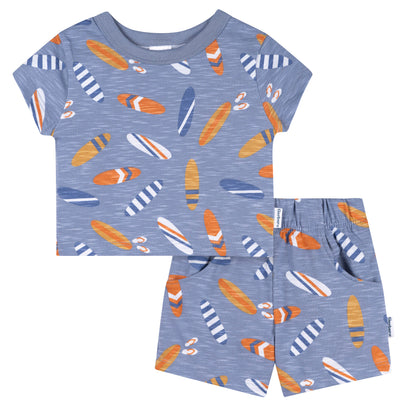 2-Piece Baby & Toddler Boys Blue Surfboard T-Shirt and Shorts Set-Gerber Childrenswear Wholesale