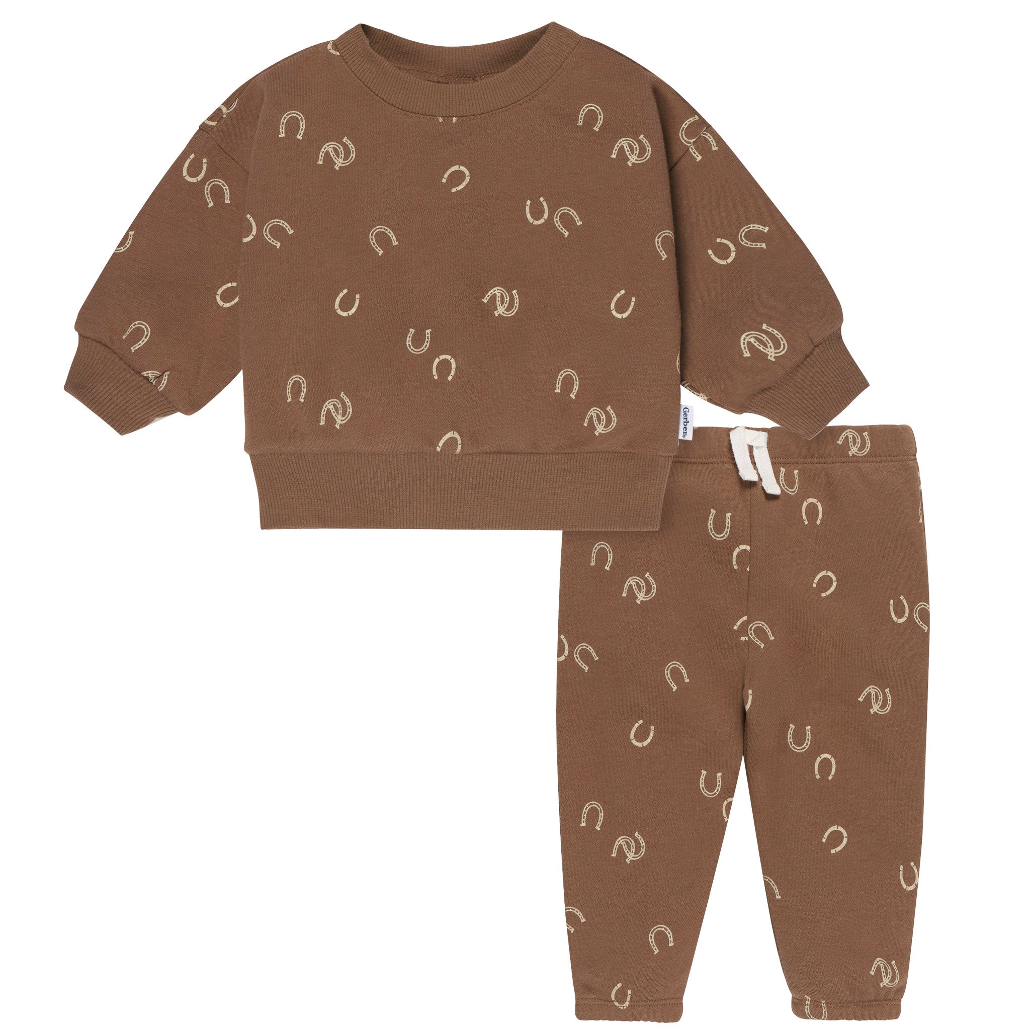 2-Piece Baby & Toddler Boys Brown Horseshoe Fleece Outfit Set-Gerber Childrenswear Wholesale