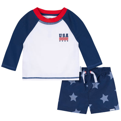 2-Piece Baby & Toddler Boys Patriotic Stars Rashguard & Trunks Set-Gerber Childrenswear Wholesale