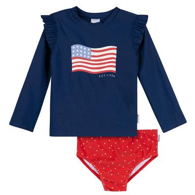 2-Piece Baby & Toddler Girls Usa Flag Rashguard and Bottoms-Gerber Childrenswear Wholesale