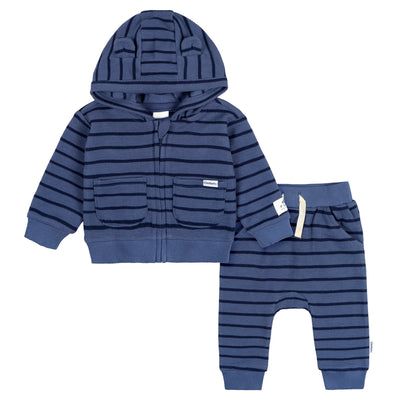 2-Piece Baby Boys Blue Hooded Jacket & Jogger Set-Gerber Childrenswear Wholesale